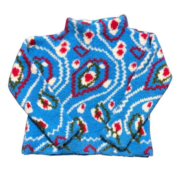 catalina jacquard blue turtleneck sweater geometric garden Sz 40 - Picture 1 of 12